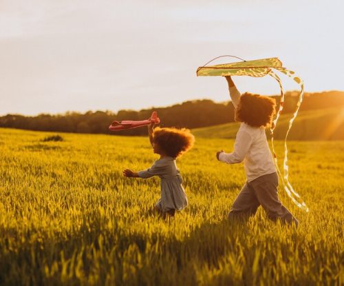 brother-sister-playing-with-kite-plane-field-sunset_1303-27800